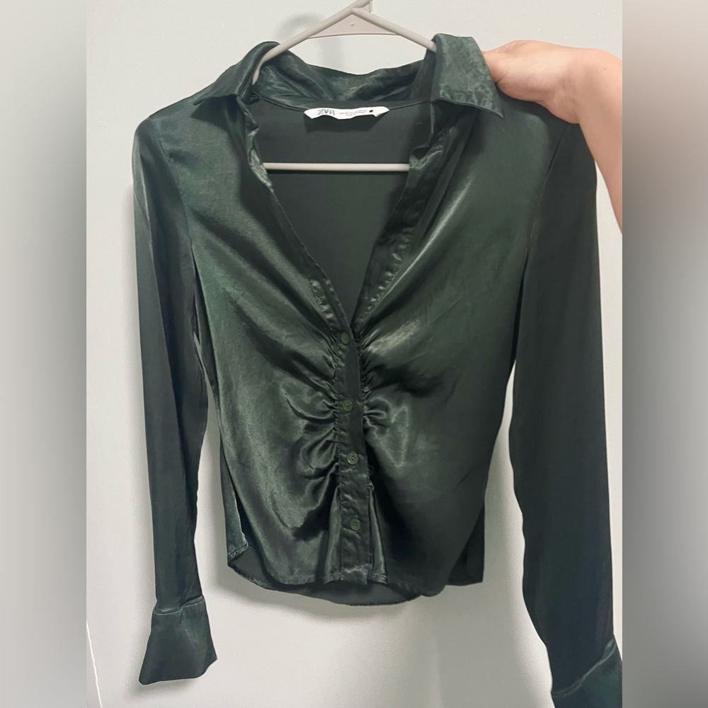 Zara Satin Ruched Button Up - Picture 2 of 3
